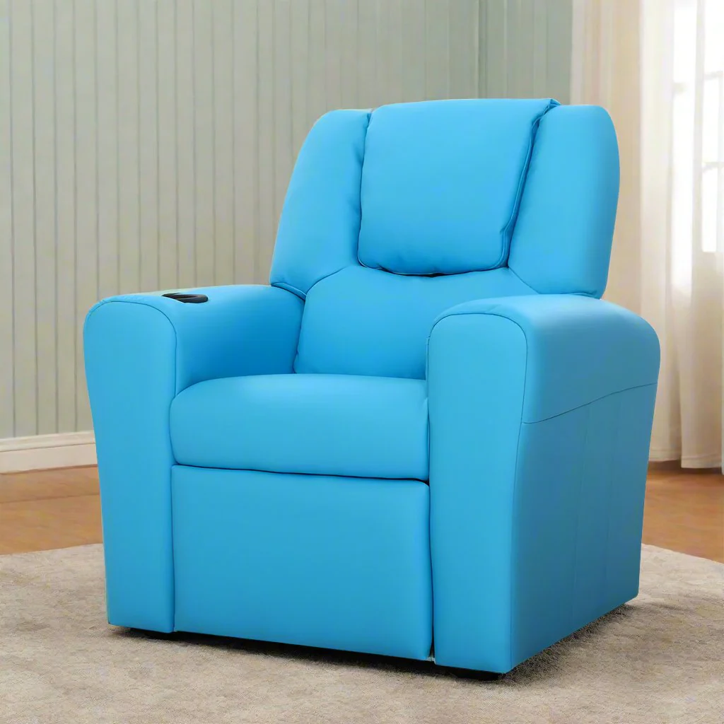 Percy Kids Recliner Chair Linen Soft Sofa Lounge Couch Children Armchair - Blue - Nurns