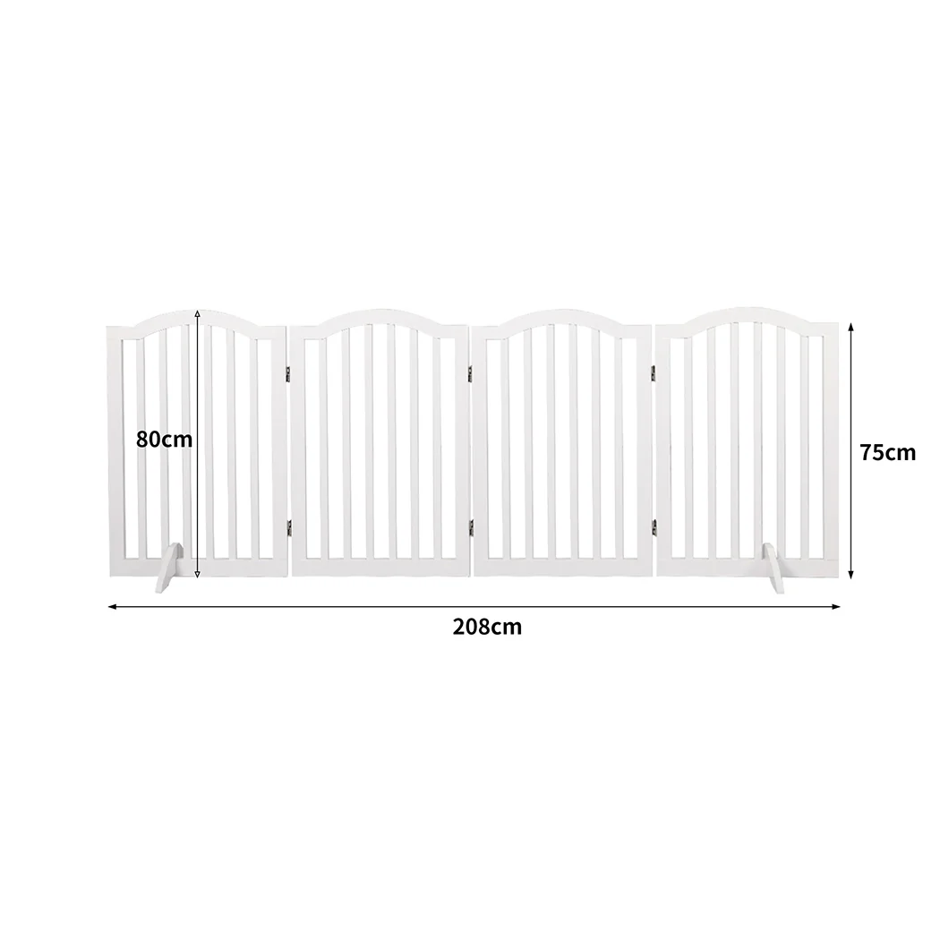 Wooden Pet Gate Dog Fence Safety Stair Barrier Security Door 4 Panels White - White - Nurns
