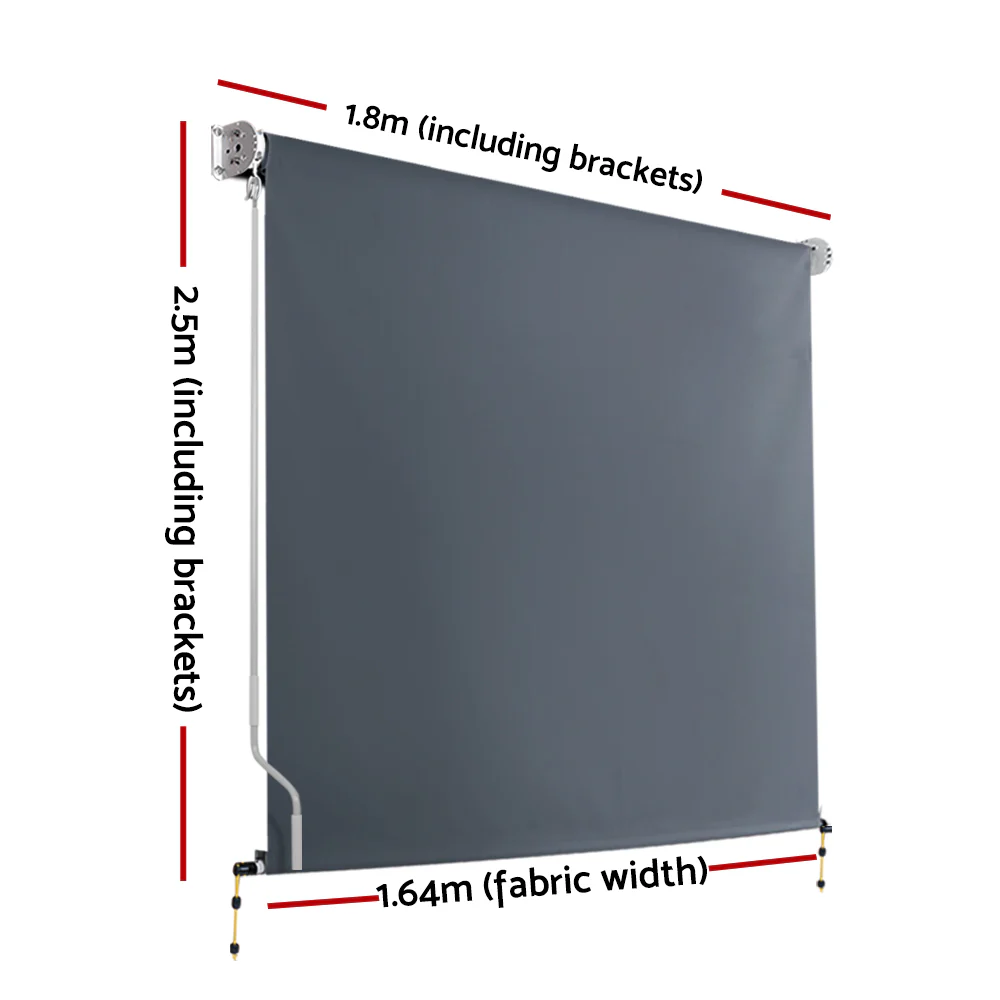 Instahut Outdoor Blinds Blackout Roll Down Awning Window Shade 1.8x2.5M Grey - Nurns