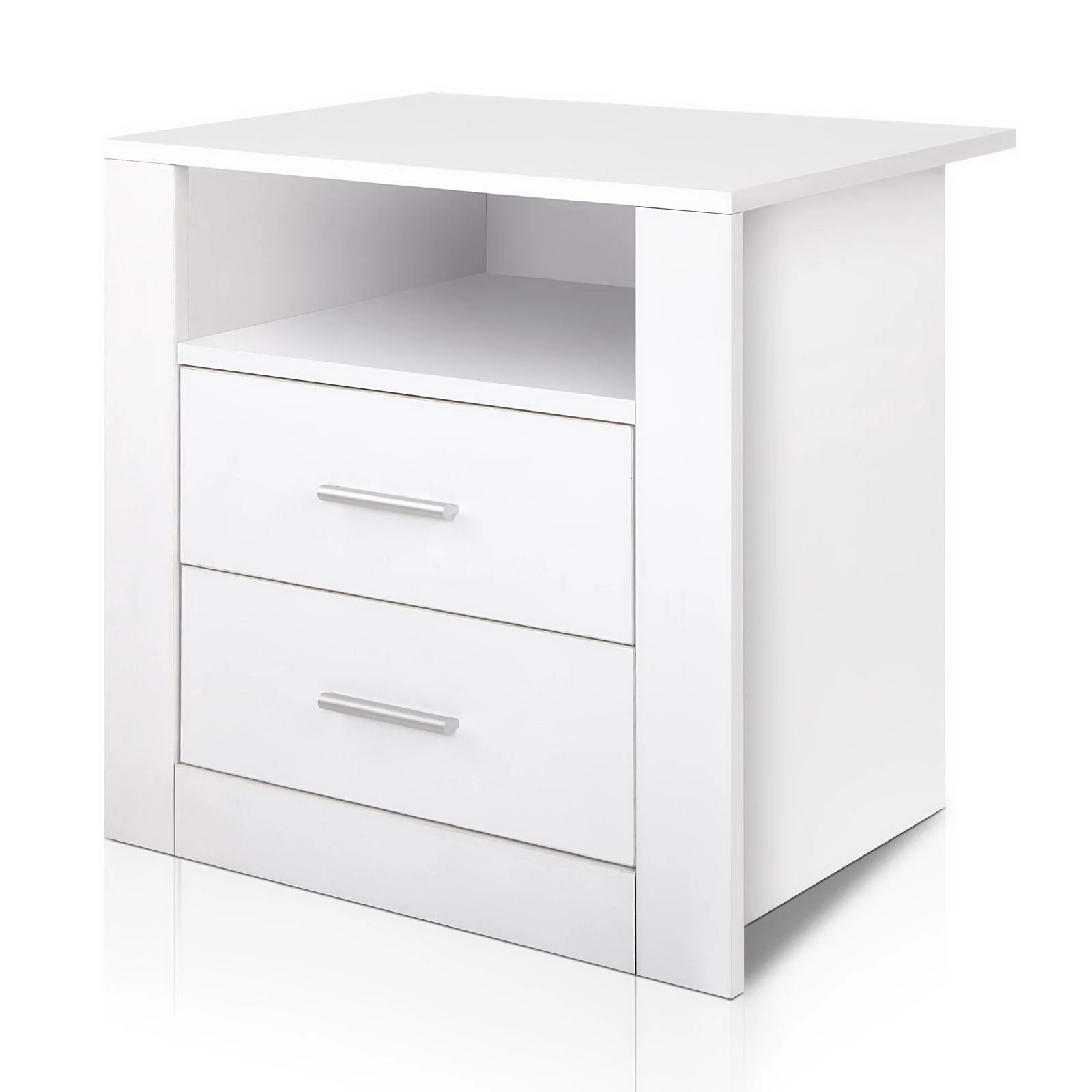 Eustache Wooden Bedside Tables Storage Cabinet Side Table with 2 Drawers - White - Nurns