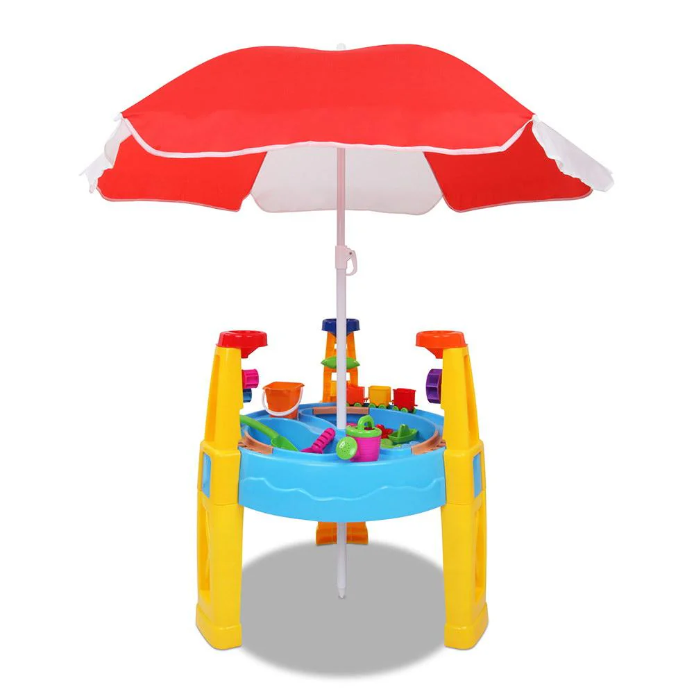 Kids Sandpit Pretend Play Set Water Sand Table Children Outdoor Toy Umbrella - Nurns