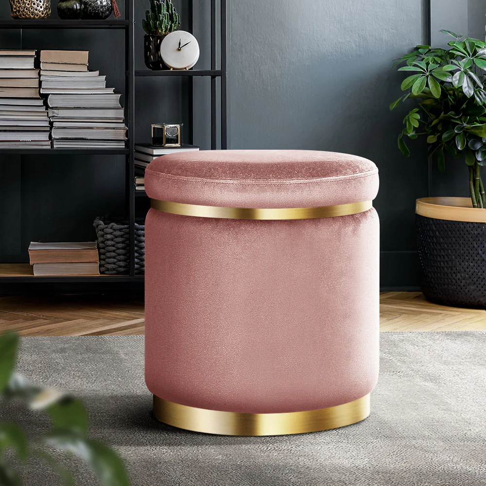 Round Velvet Foot Stool Ottoman Foot Rest Pouffe Padded Seat Pouf Pink - Nurns