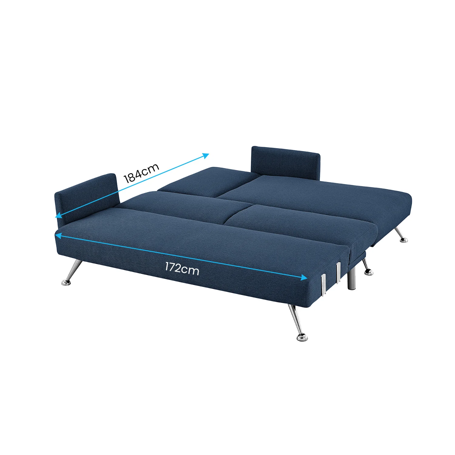 Merritt 3-Seater Chaise Sofa Bed with 3 Pillows - Blue - Nurns