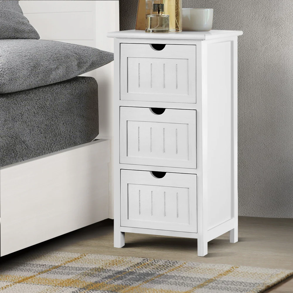 Fredericton Wooden Bedside Tables with 3 Drawers - White - Nurns