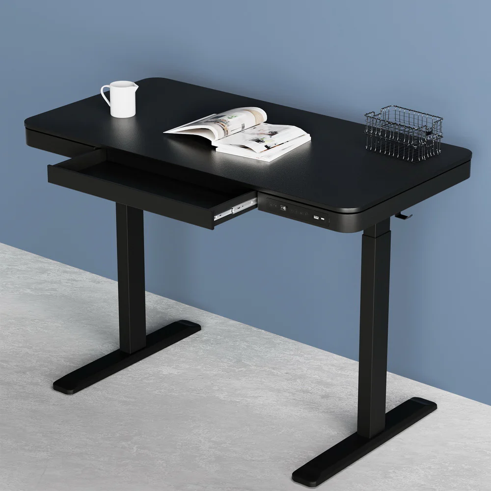 Artiss Standing Desk Motorised Electric Dual Motor Drawer 120cm Black - Nurns