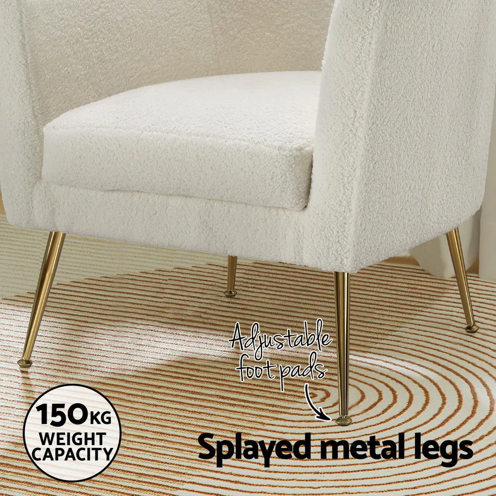 Armchair Bouclé Fabric - White - Nurns