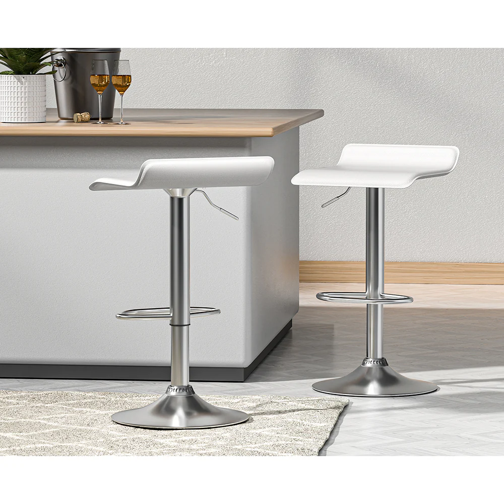 Set of 2 Nicosia Bar Stools Kitchen Stool Chairs Dining Gas Lift PU Leather - White - Nurns
