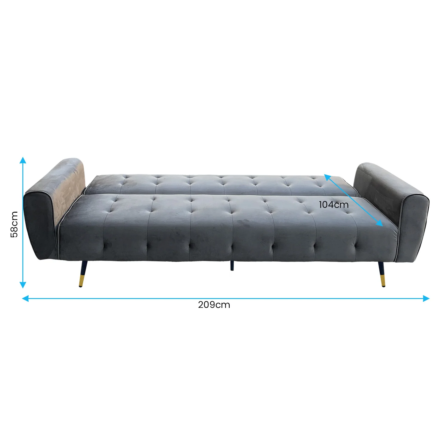 Milli 3-Seater Tufted Velvet Sofa Bed - Dark Grey - Nurns