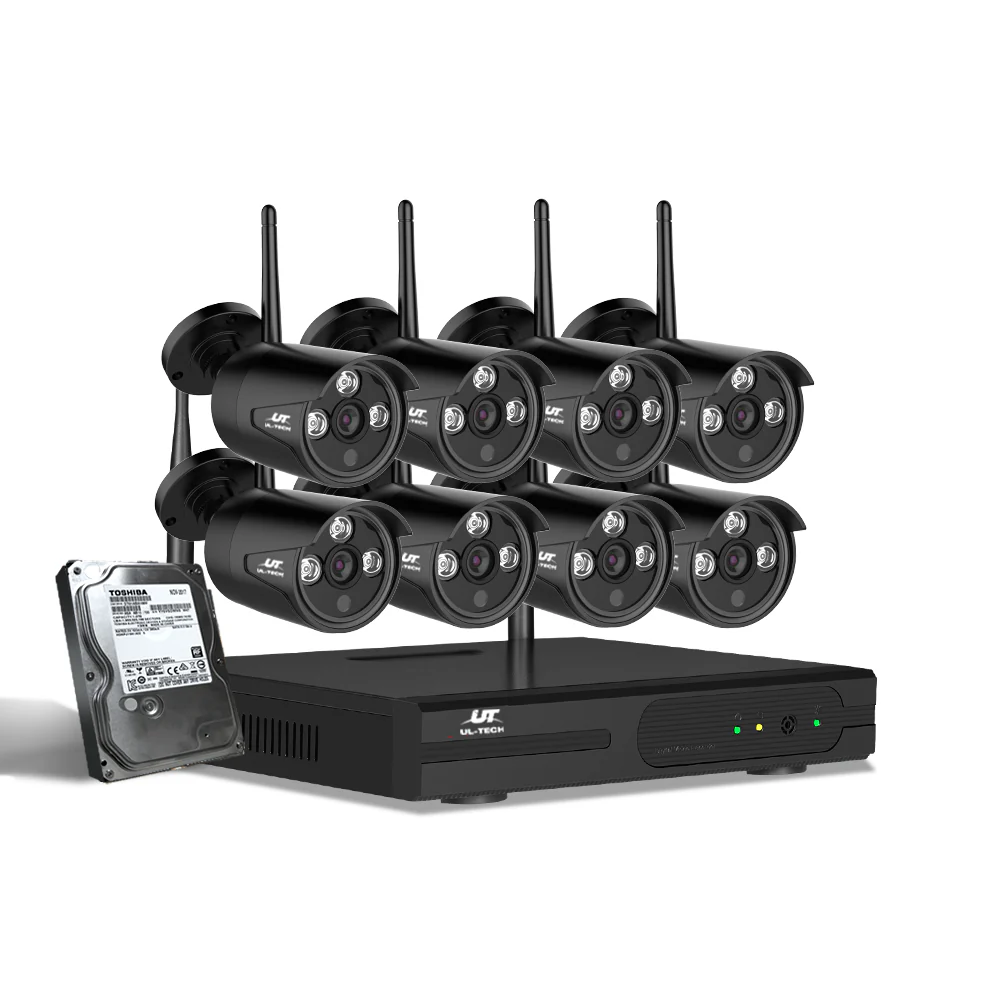 Wireless CCTV Security System 8CH NVR 3MP 8 Bullet Cameras 2TB - Nurns