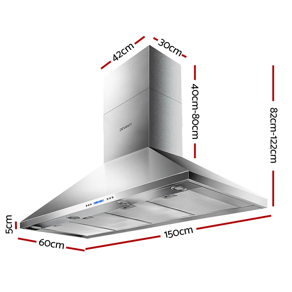 Devanti 1500mm Range Hood 150cm BBQ Commercial Rangehood - Nurns