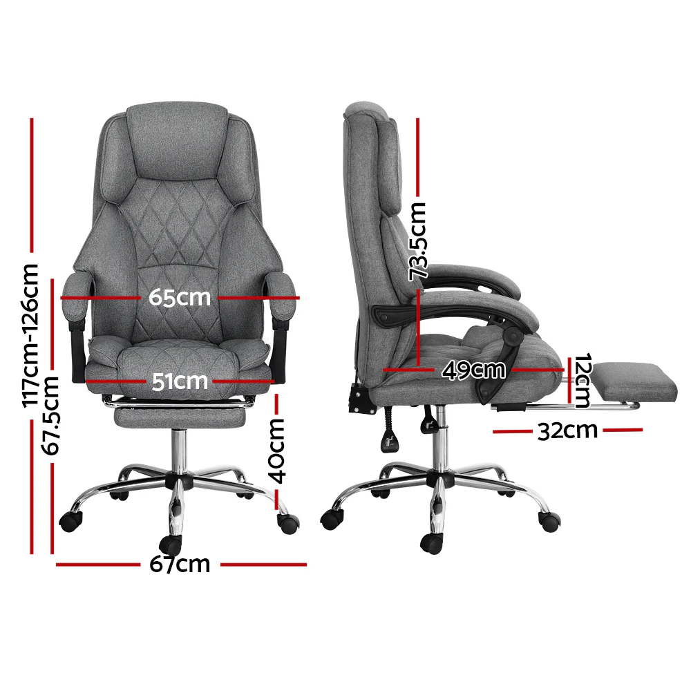 Artiss Executive Office Chair Fabric Footrest Grey - Nurns