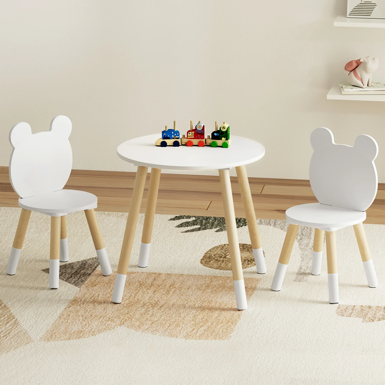 Paulie 3-Piece Kids Table & Chairs Set Activity Playing Study Children Desk - White - Nurns