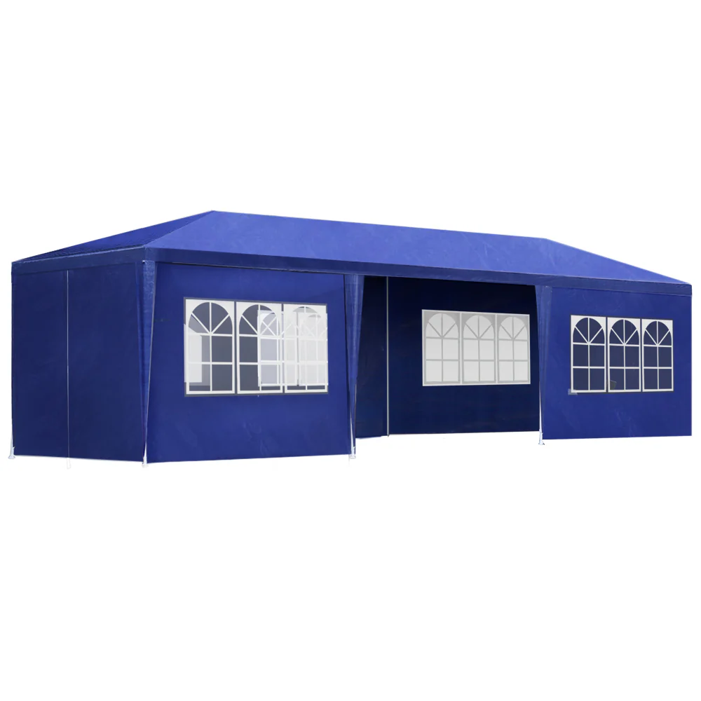 Instahut Gazebo 3x9m Marquee Wedding Party Tent Outdoor Camping Side Wall Canopy 8 Panel Blue - Nurns