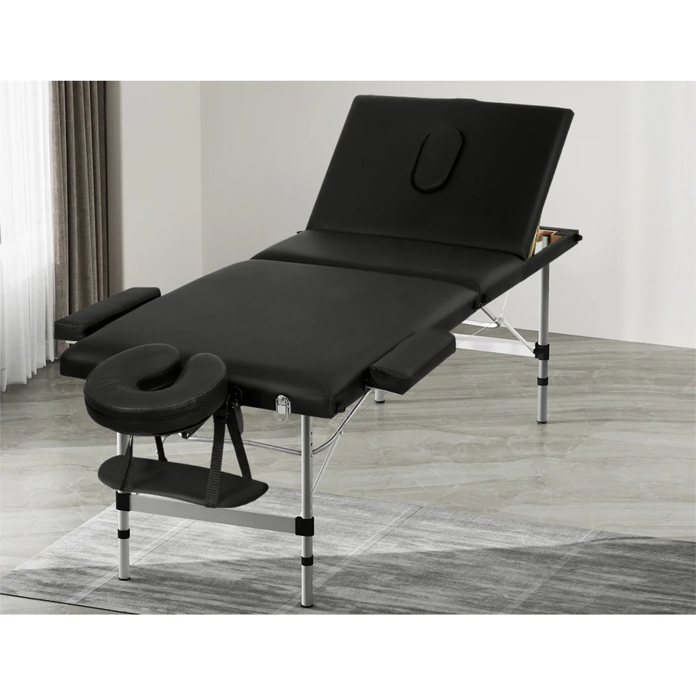 Massage Table 65cm Portable 3 Fold Aluminium Beauty Bed - Black - Nurns