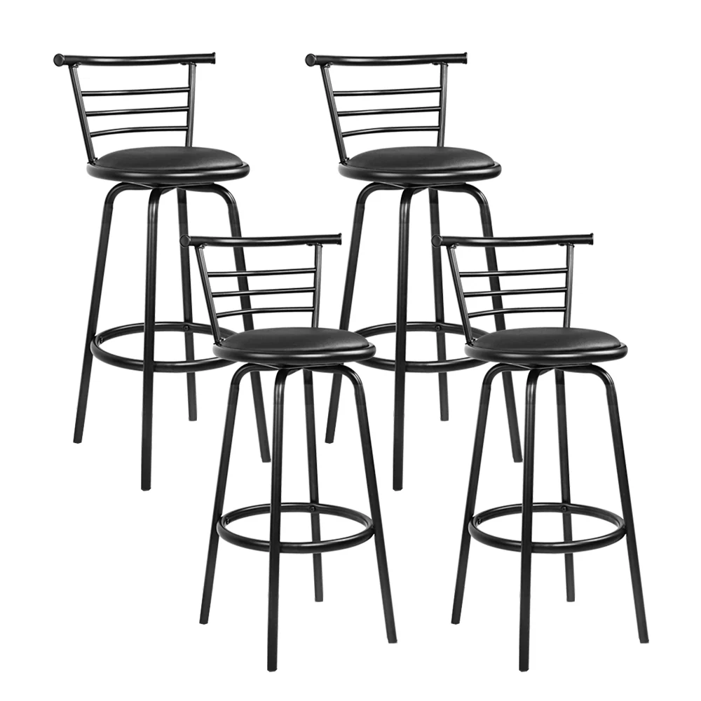 Set of 4 Voula PU Leather Bar Stools - Black & Steel - Nurns
