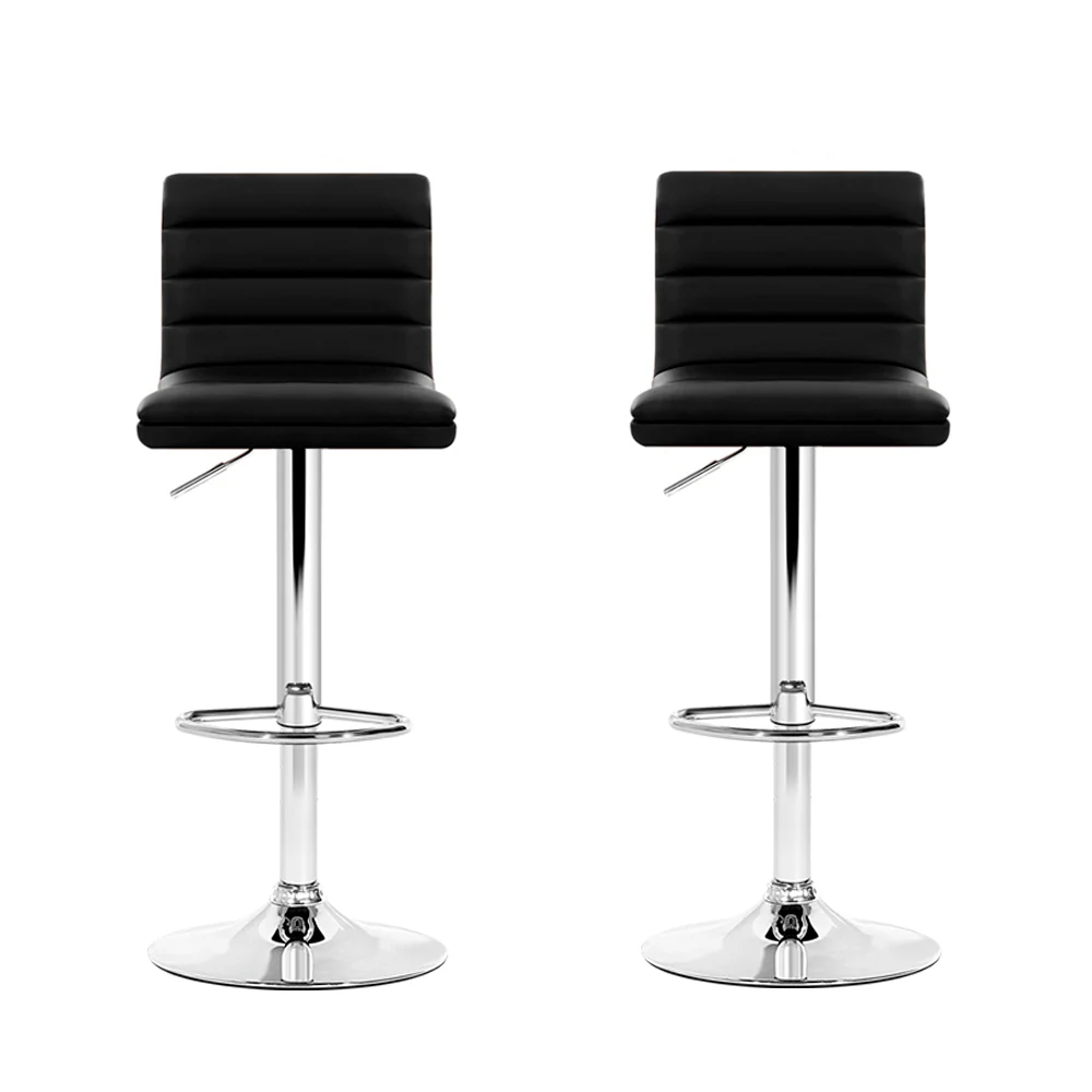 Set of 2 Amaliada PU Leather Bar Stools Padded Line Style - Black - Nurns