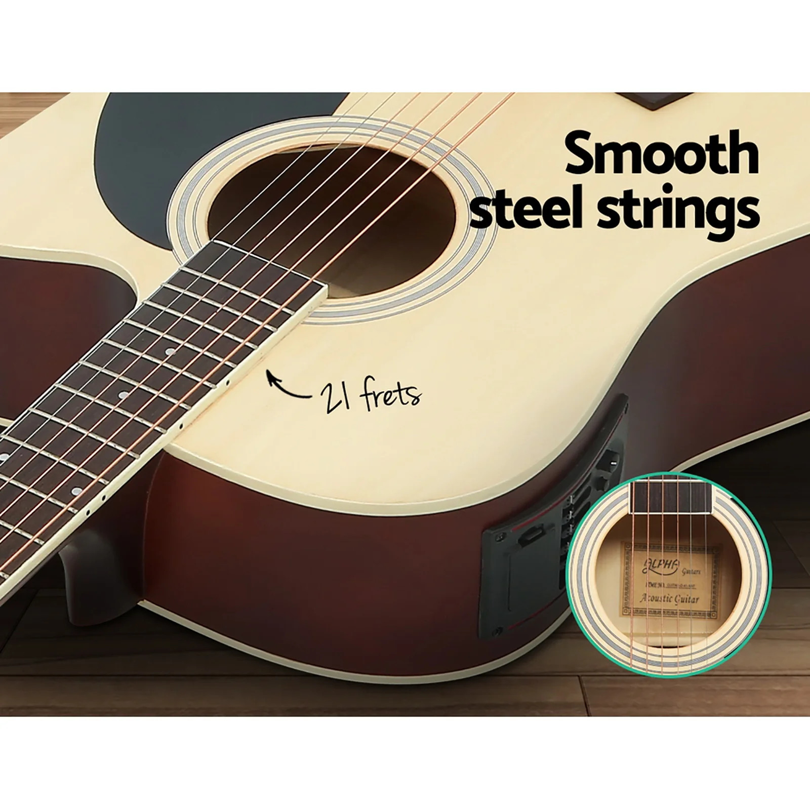 Alpha 41 Inch Acoustic Guitar Equaliser Electric Output Cutaway w/ Stand Wood - Nurns