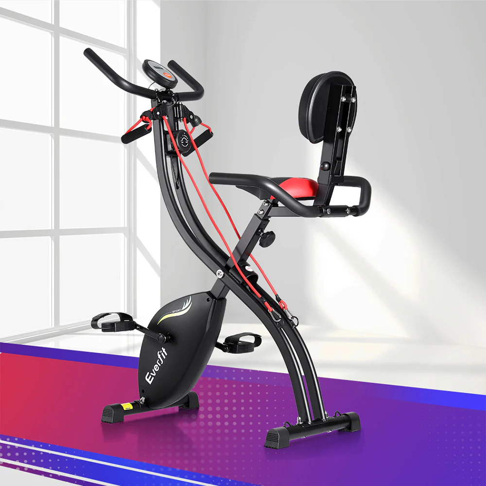 Everfit Folding Exercise Bike Magnetic X-Bike Indoor Cycling Resistance Rope - Nurns