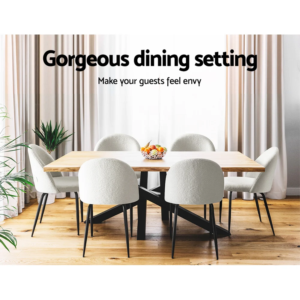 Addison Set of 2 Dining Chairs Sherpa Boucle - White - Nurns