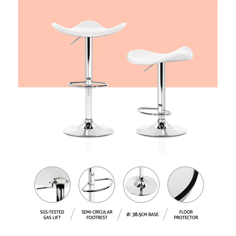 Set of 2 Marbella Gas Lift Bar Stools PU Leather - White & Chrome - Nurns