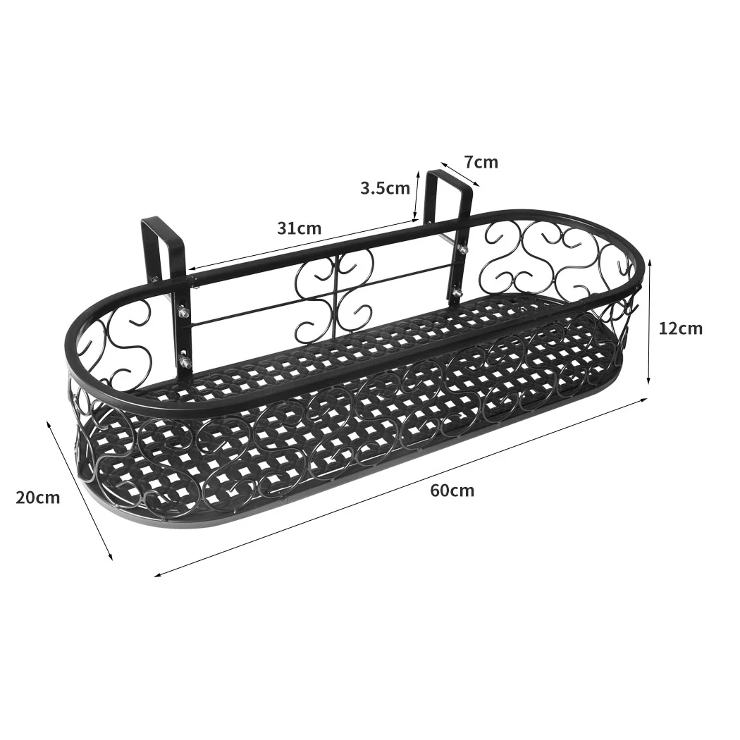 Plant Holder Plant Stand Hanging Flower Pot Basket Garden Wall Rack Shelf Oval Black - Nurns