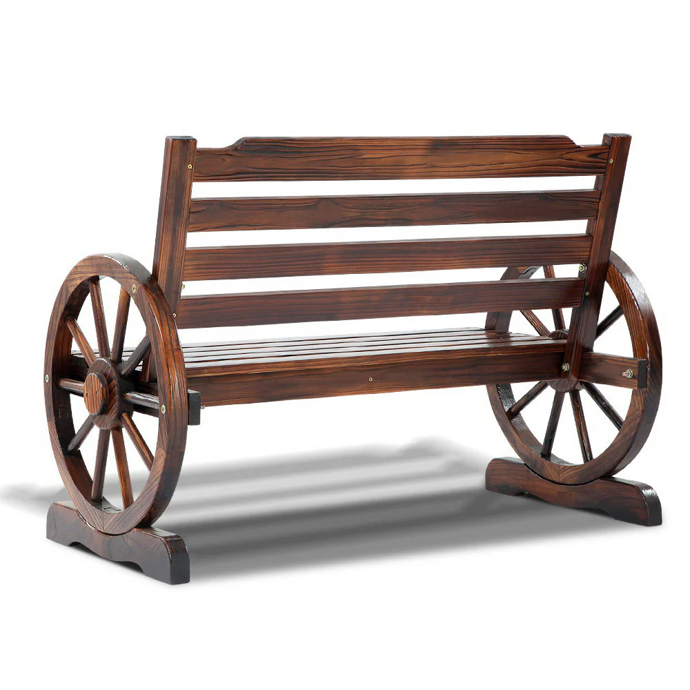 Celestia Wooden Wagon Wheel Bench - Brown - Nurns