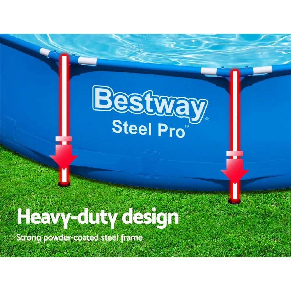 Bestway Swimming Pool 366x76cm Steel Frame Round Above Ground Pools 6473L with Filter Pump - Nurns