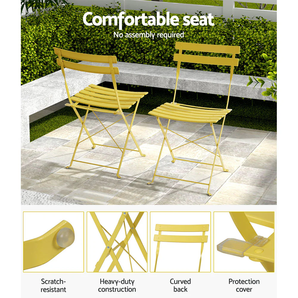Andre 2-Seater Steel Table and Chairs Patio Furniture 3-Piece Outdoor Bistro Set - Yellow - Nurns