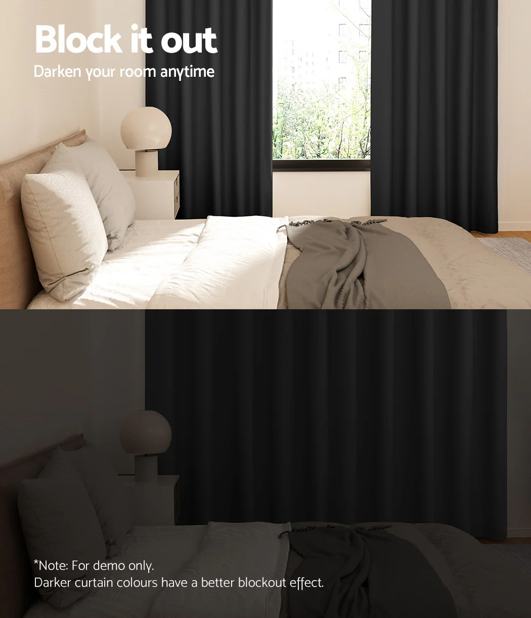 Set of 2 Blockout Curtains Blackout Window Curtain Eyelet 300x230cm Black - Nurns