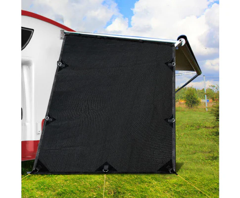 Caravan Privacy Screen Roll Out Awning 1.95x2.2M Sun Shade End Wall Side Black - Nurns