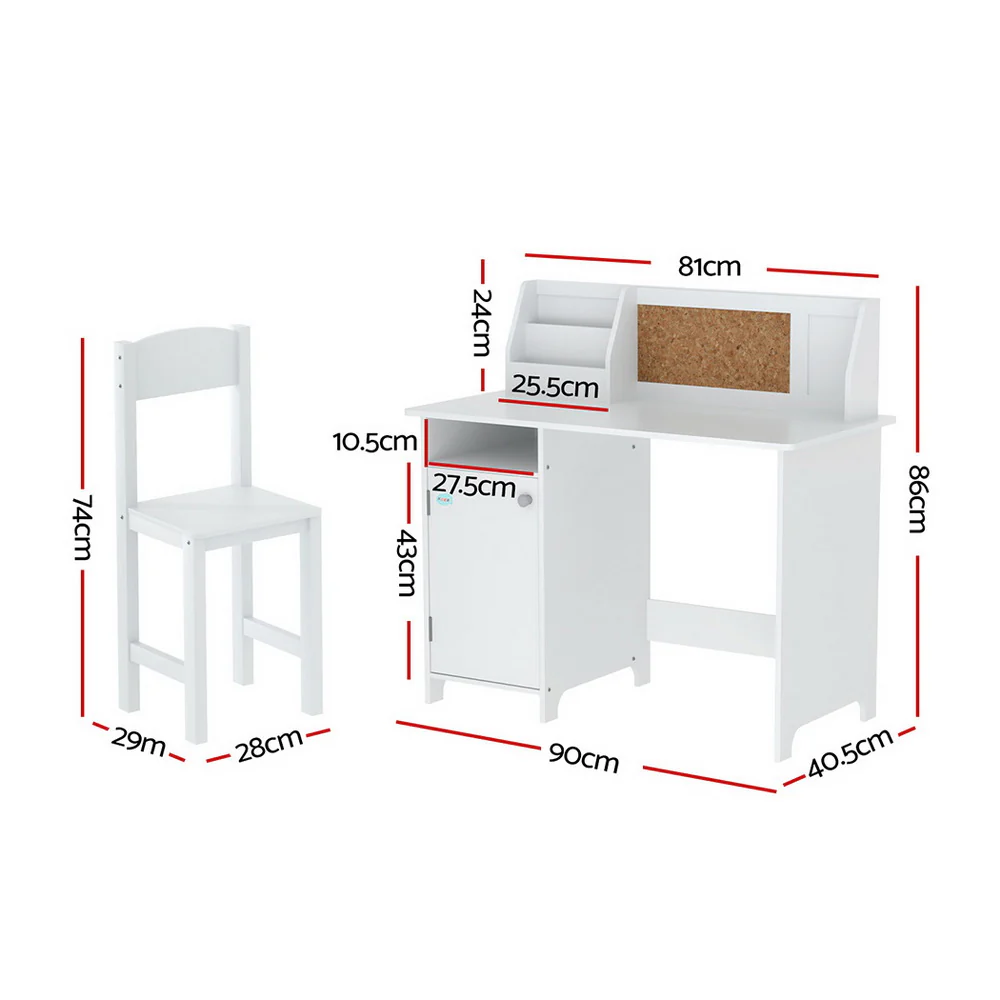 Pebie 2-Piece Kids Table & Chairs Set Children Study Play Toys Desk with Cabinet Storage - White - Nurns