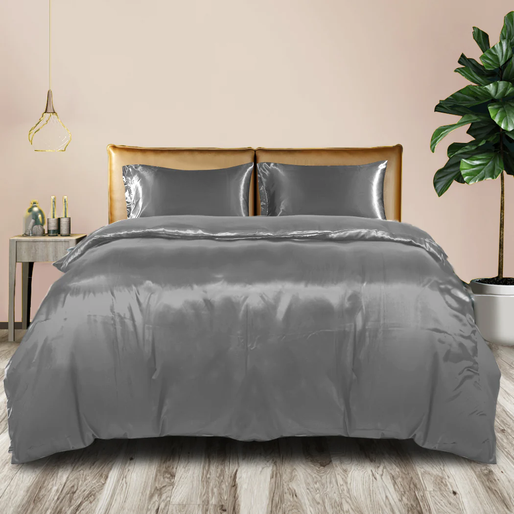 DOUBLE Quilt Cover Set Bedspread Pillowcases - Summer Grey - Nurns