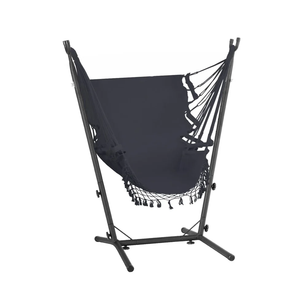 Hammock Chair Outdoor Camping Hanging with Stand 150x90cm - Grey - Nurns