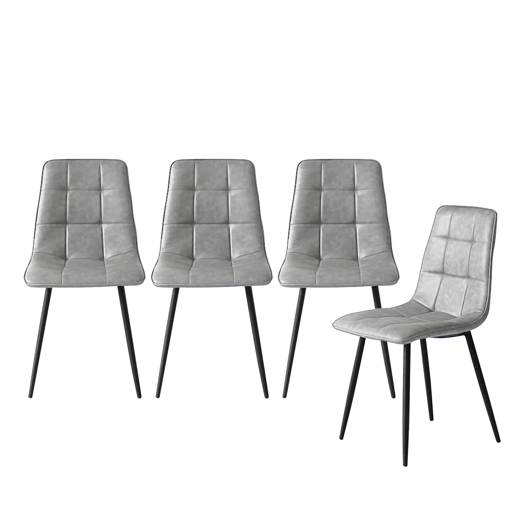 Hayes Set of 4 Dining Chairs Kitchen Table Lounge Room Padded Seat PU Leather - Grey - Nurns