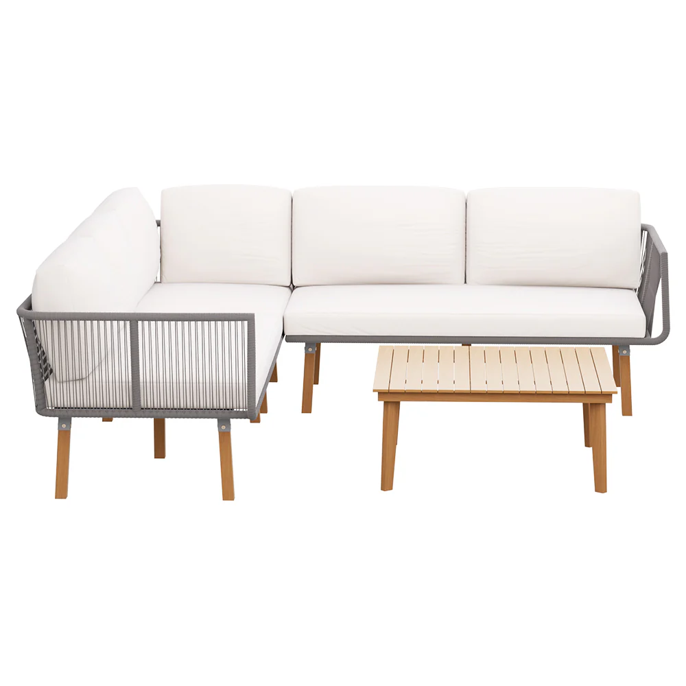 Gibson 5-Seater Modular Aluminium Wooden 4-Piece Outdoor Sofa - White - Nurns