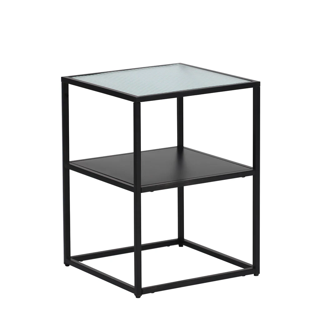 Ileana 2-Tier Side Open Design Steel Home Shelf Safety Glass End Table - Black - Nurns
