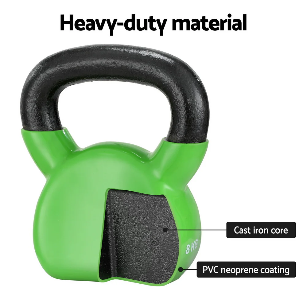 Everfit 8kg Kettlebell Set Weightlifting Bench Dumbbells Kettle Bell Gym Home - Nurns