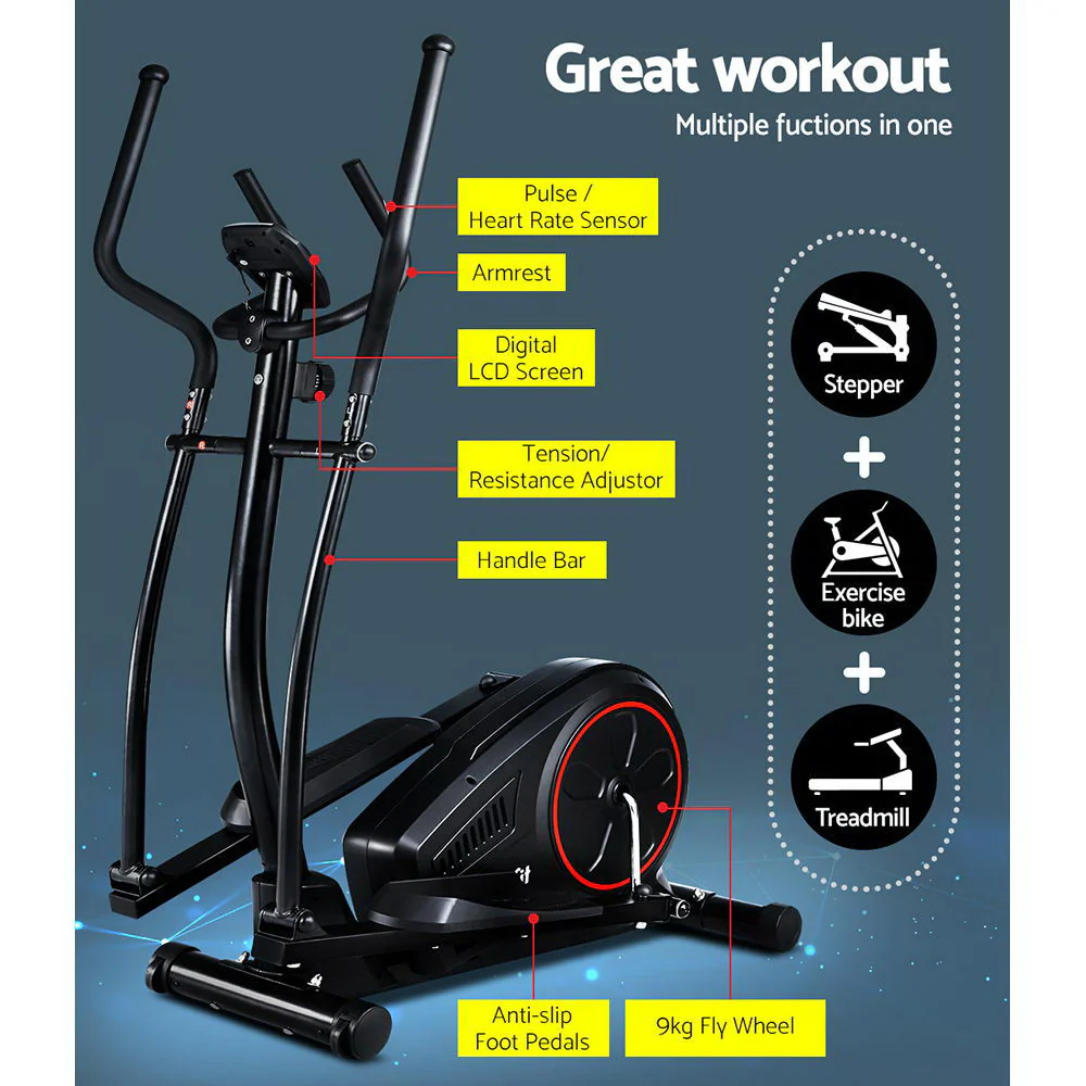 Everfit Exercise Bike Elliptical Cross Trainer Home Gym Fitness Machine LCD - Nurns