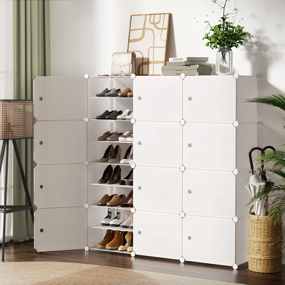 Artiss Shoe Rack DIY 12 Storage Cube Stackable White - Nurns