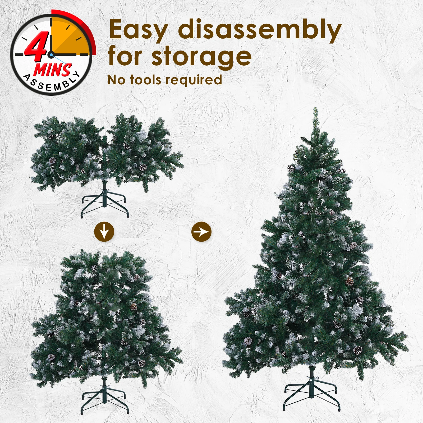 5ft 1.5m 930 Tips Snowy Christmas Tree Xmas Pine Cones + Bauble Balls Green - Nurns