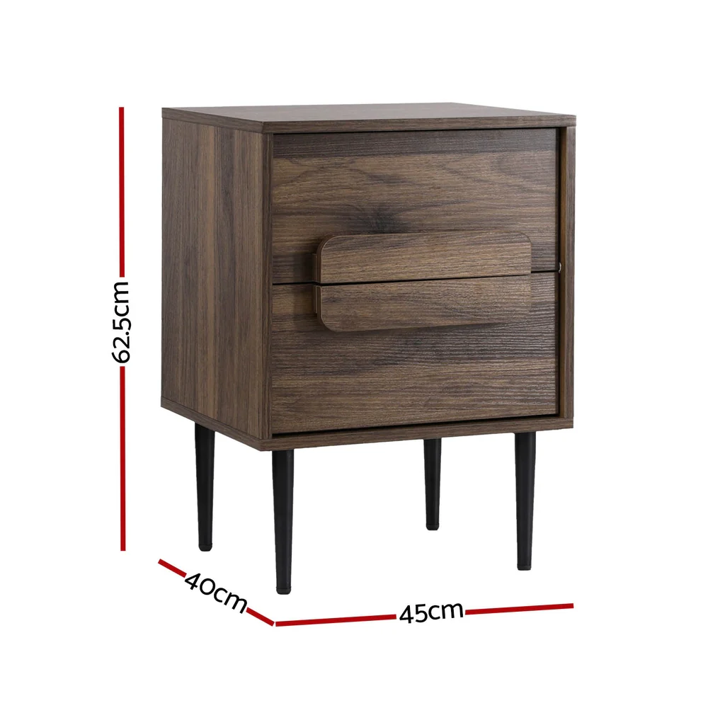 Shawn Wooden Bedside Tables with 2 Drawers - Walnut - Nurns