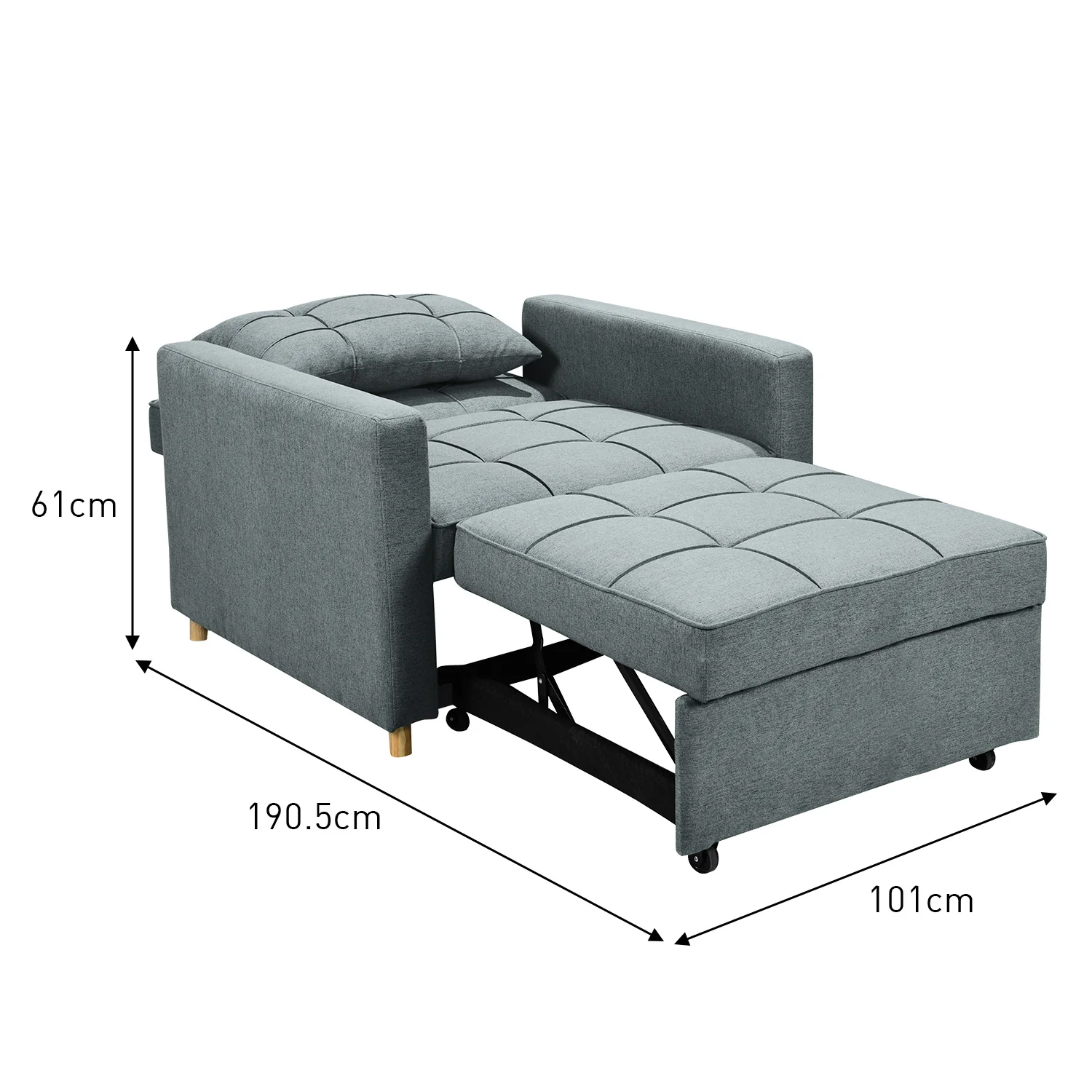 Millicent 3-in-1 Convertible Sofa Chair Bed - Grey - Nurns