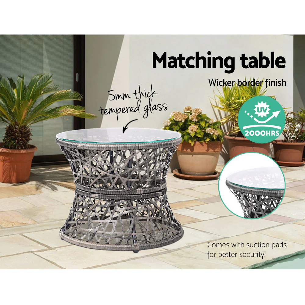 Outdoor Lounge Setting Furniture Wicker Papasan Chairs Table Patio - Grey - Nurns