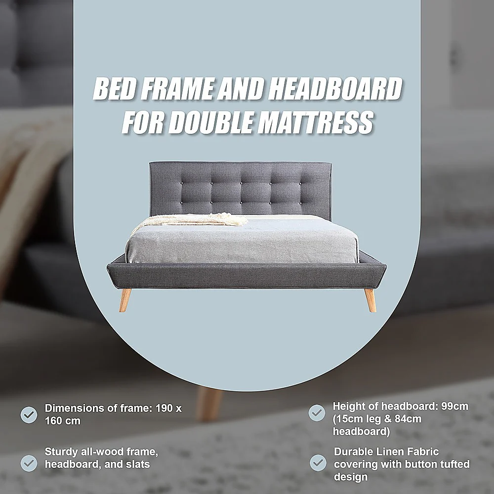 Paisley Deluxe Linen Bed Frame Fabric - Grey Double - Nurns