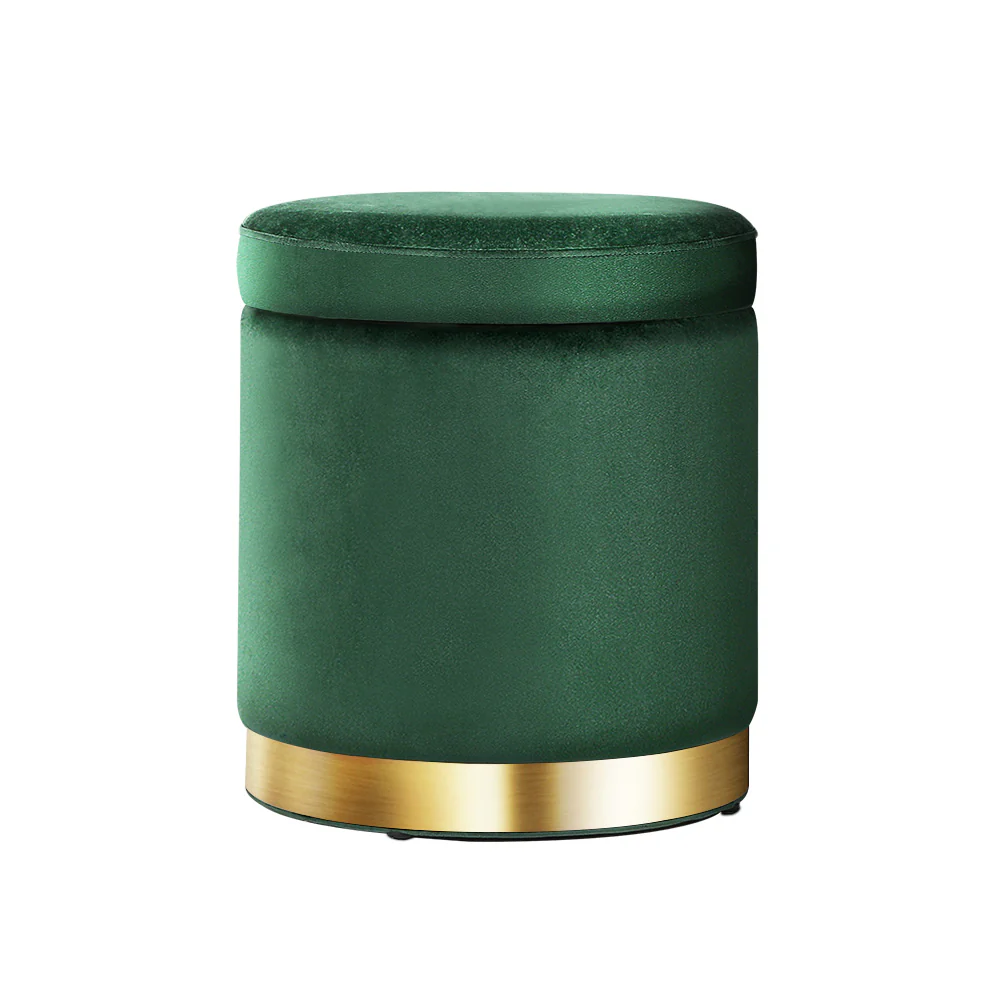 Storage Ottoman Foot Stool Round Velvet Foot Rest Pouffe Footstool Green - Nurns