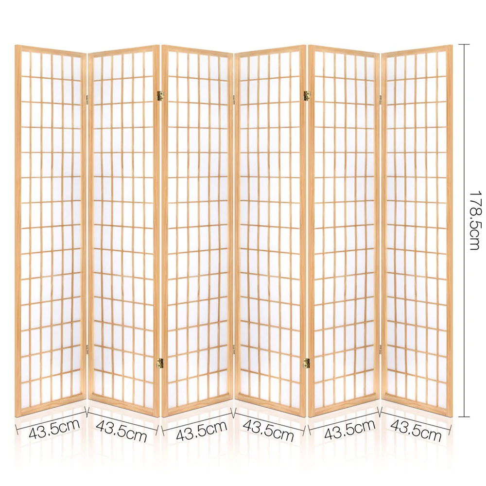 6 Panel Room Divider Screen 261x179cm - Natural - Nurns