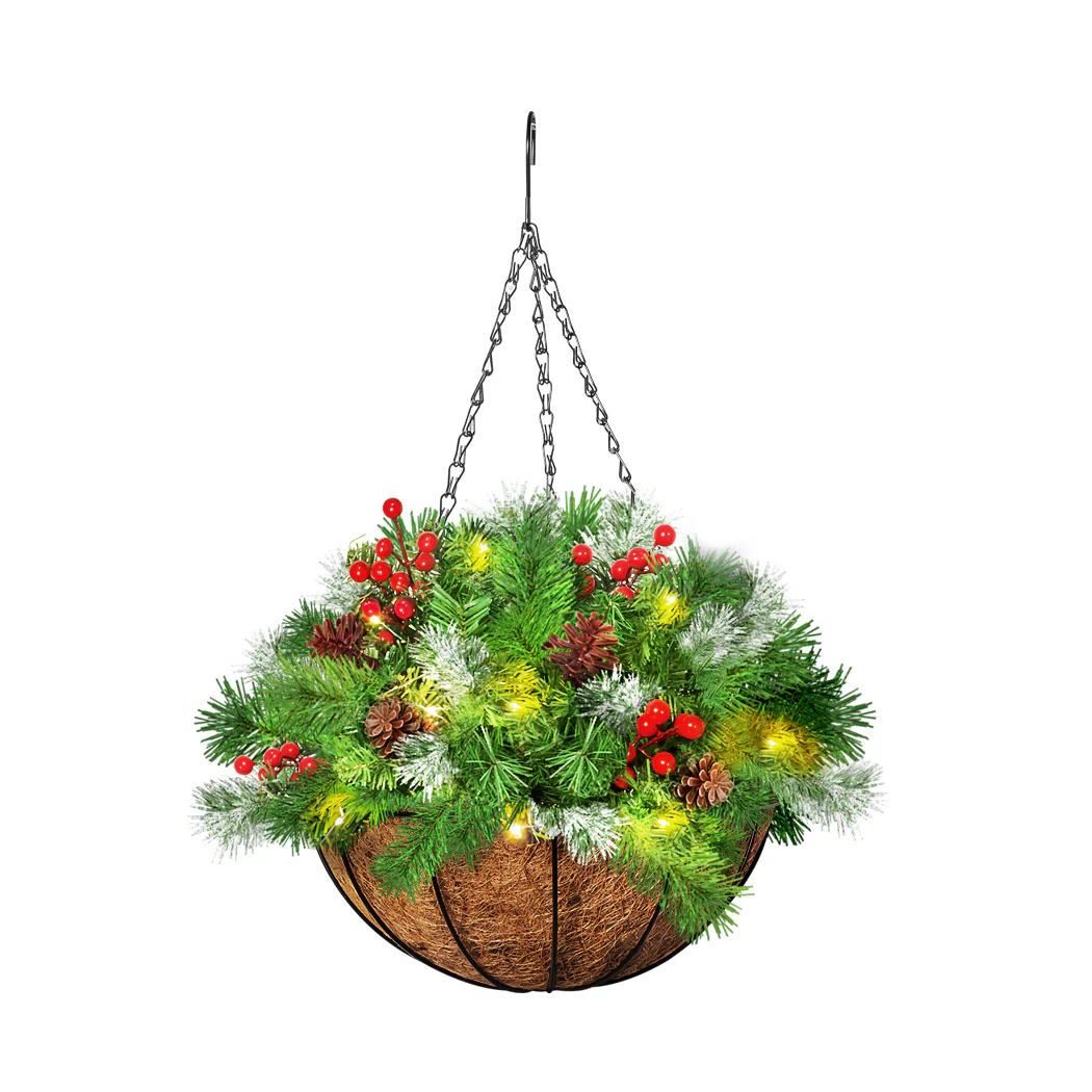 Christmas Hanging Basket Ornaments LED Lights Home Garden Porch Decor - Nurns