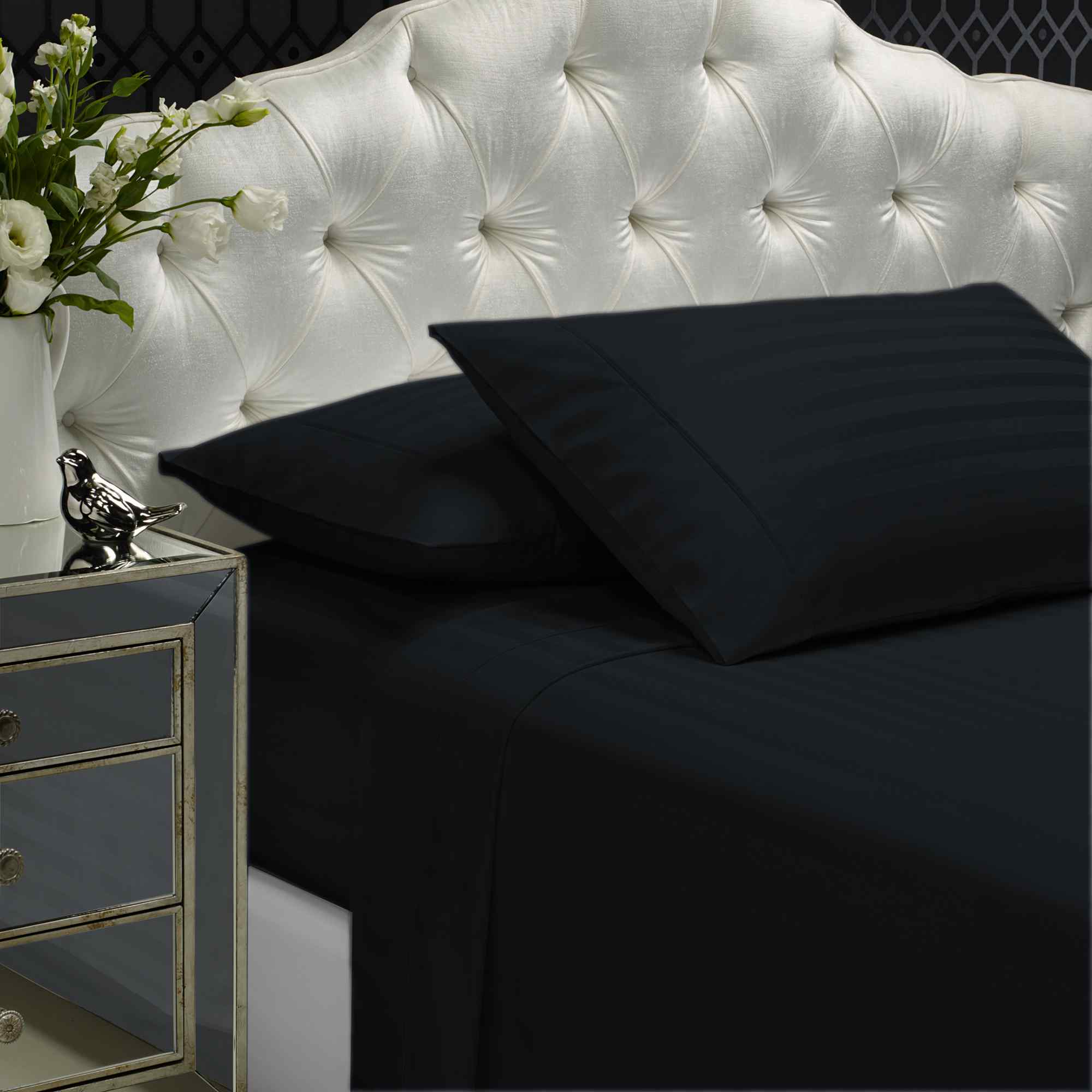 King Royal Comfort 1200 TC Damask Stripe Cotton Blend Sheet Sets Charcoal Grey - Nurns