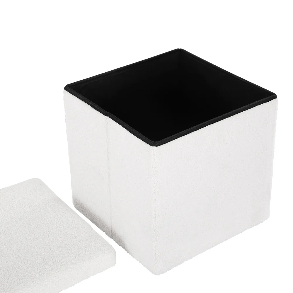 Ottoman Storage Foot Stool Vanity Square Teddy - White - Nurns
