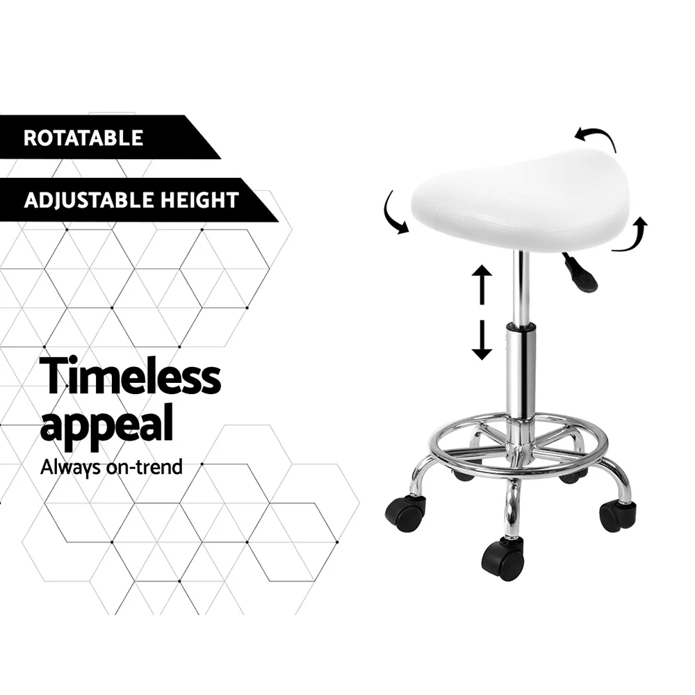 Set of 2 Salon Stool Saddle Swivel Chair White - Nurns